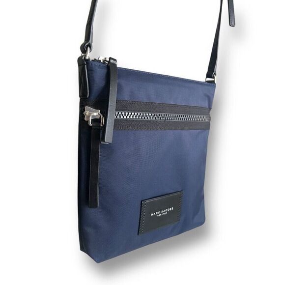 Marc Jacobs Blue Nylon Leather-Trimmed Crossbody Bag Adjustable Strap Pockets - Picture 6 of 15